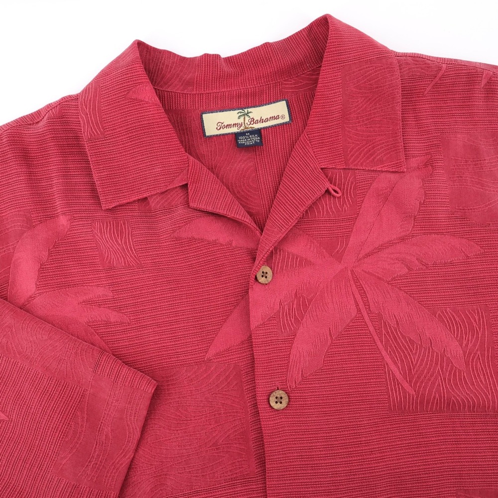 Tommy Bahama Silk Jacquard Palm Tree Camp Shirt Red Mens Size M